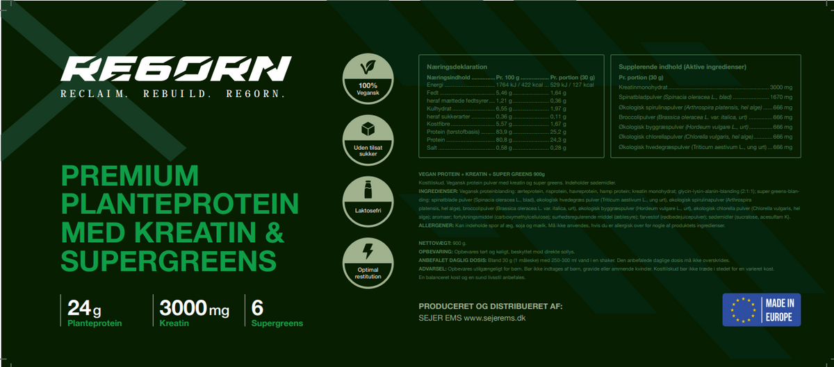 Vegansk protein med kreatin og Super Greens
